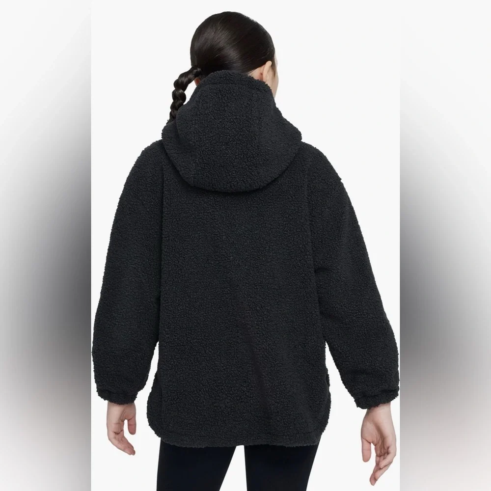 Nike Therma-FIT Faux Shearling Jacket Kids Size Small Black Sherpa Hooded NWT